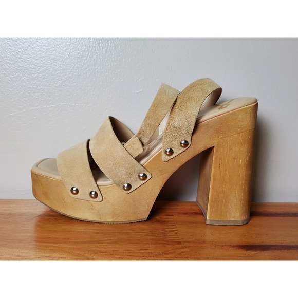 Sam Edelman Rosalind Suede Leather Beige Chunky Platform Sandal Square Toe Clog - Picture 5 of 12